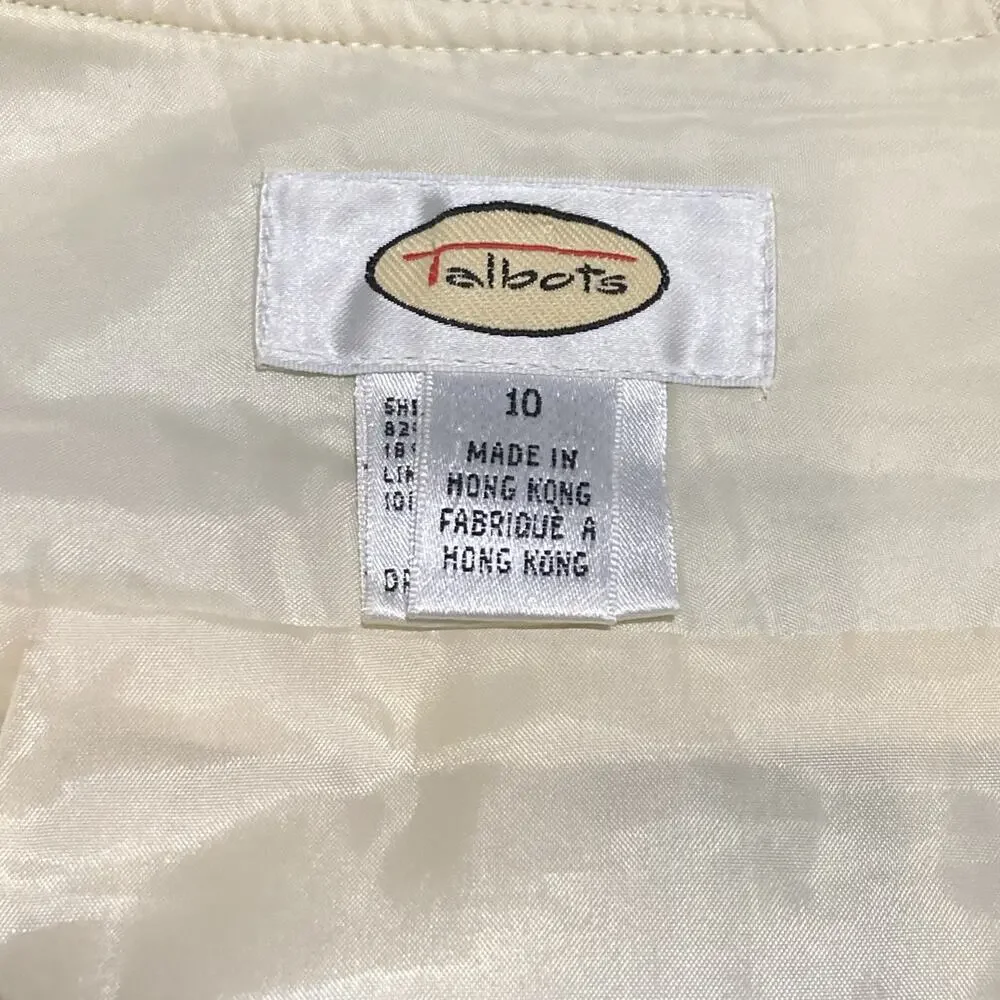 Vtg 90’s Talbots Wool Blend Skirt Ivory Black Plaid Pockets Lined Schoolgirl 10